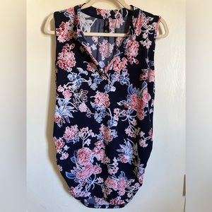 🌞Jesse & J Black Floral V Neck Ruched Sleeveless Maternity Blouse